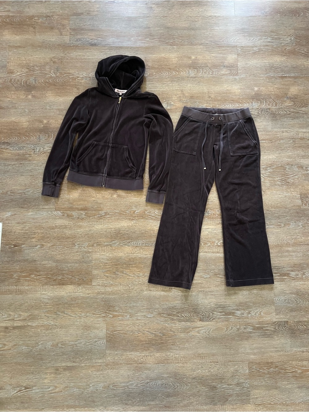 Juicy Couture Made in USA Brown Velour Tracksuit | Hoodie Medium - Pants Small